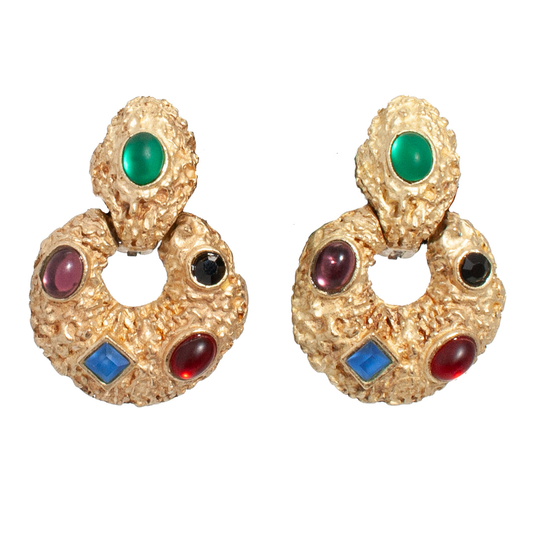 MATTE GOLD GEMSTONE HOOP EARRINGS