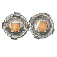 VINTAGE SOUTHWEST SILVER & LEATHER CLIP EARRING