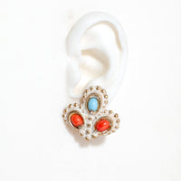 MIDCENTURY RED & BLUE CLIP EARRING