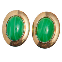 GREEN GLASS CAB CLIP EARRING