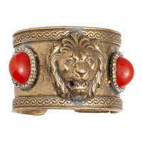 VINTAGE CARVED LION'S HEAD & GLASS STONE CUFF
