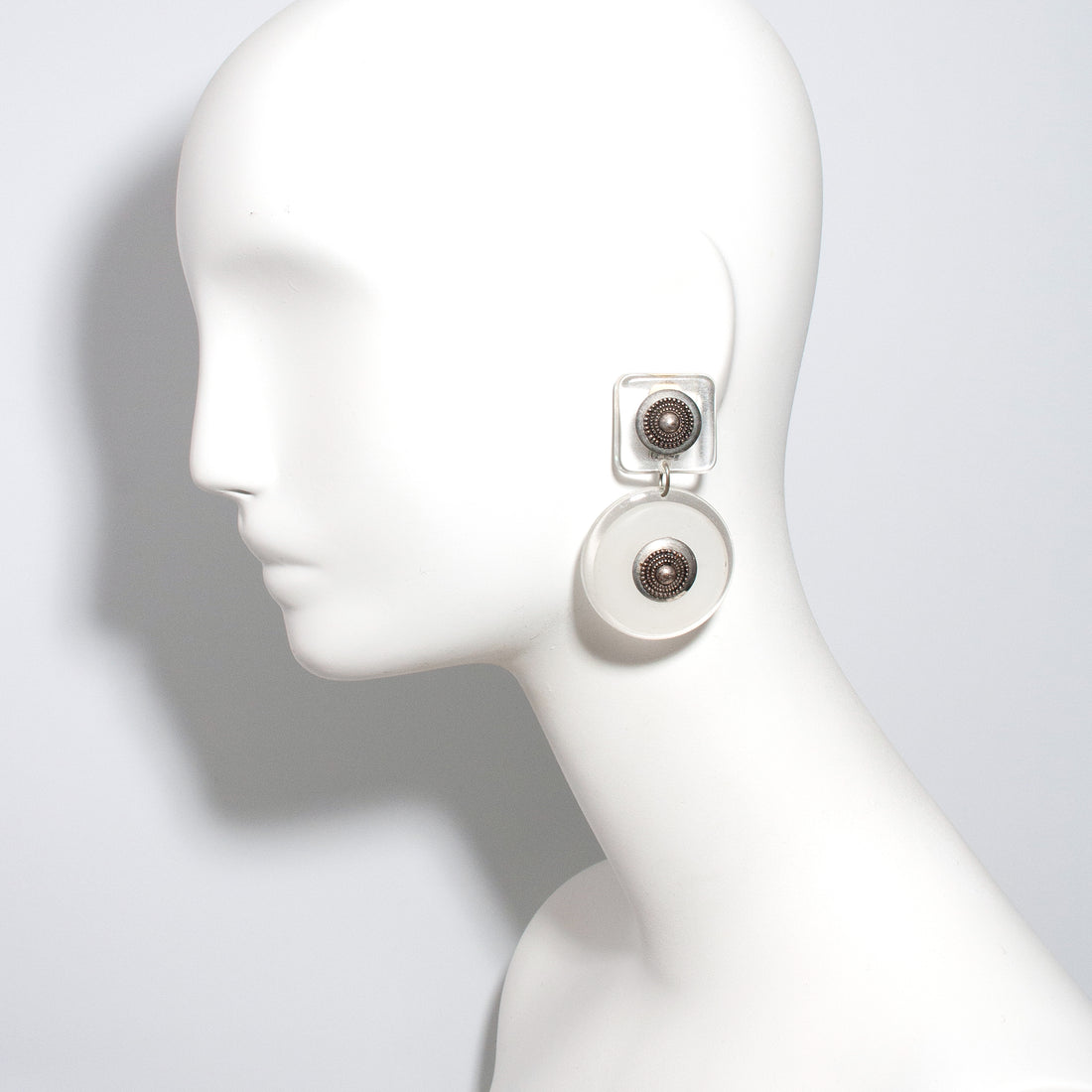 VIRGINIA SHELPEY LUCITE MEDALLION EARRINGS