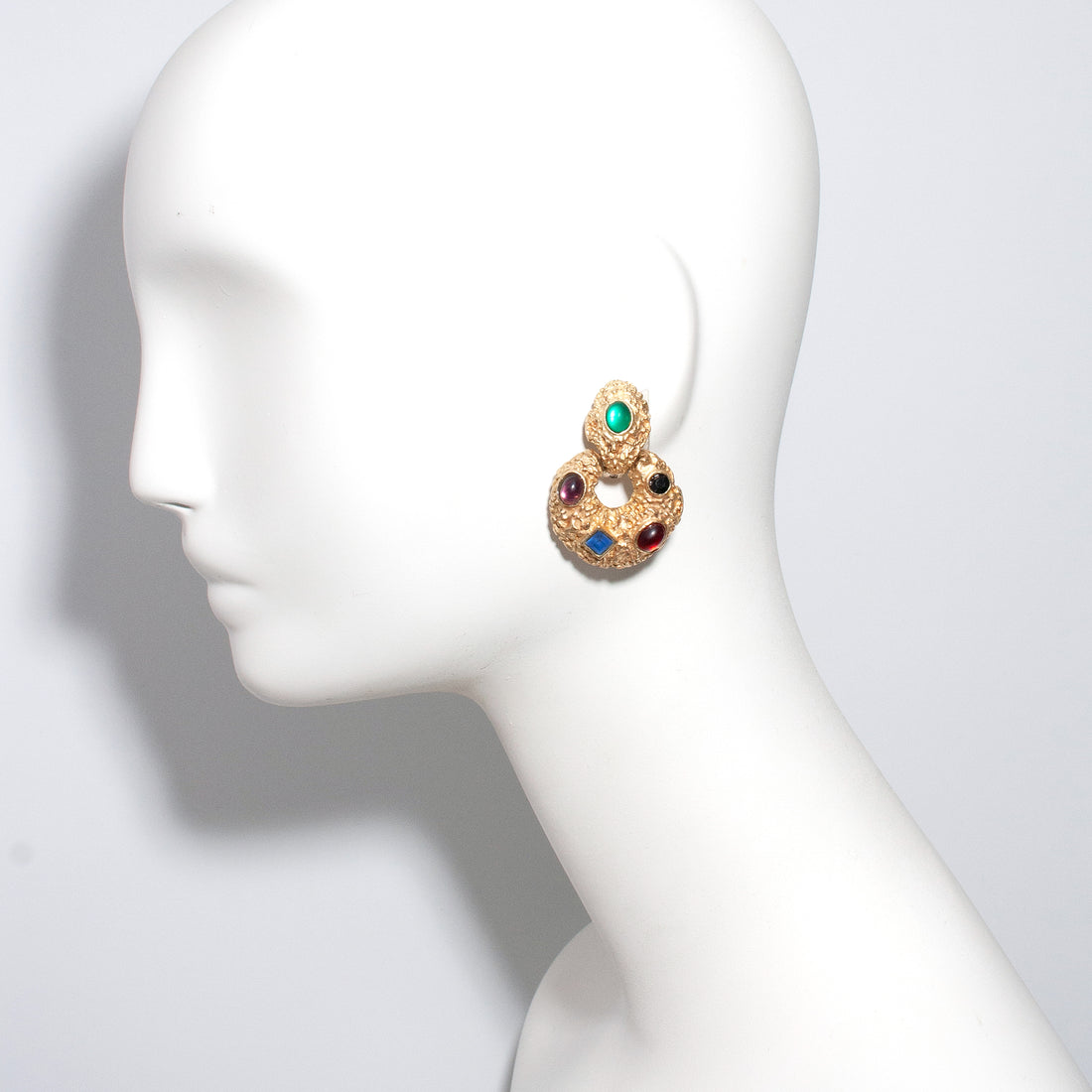 MATTE GOLD GEMSTONE HOOP EARRINGS