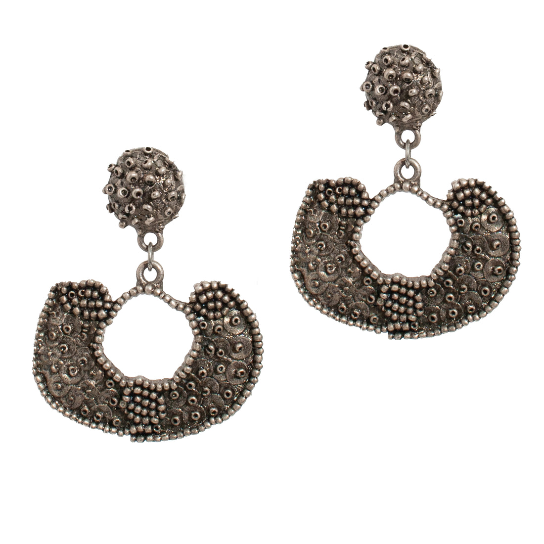 SILVER BEADWORK DROP HOOPS