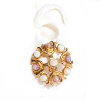 OVERSIZED VINTAGE PINK CABOCHON CROSS EARRING
