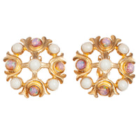 OVERSIZED VINTAGE PINK CABOCHON CROSS EARRING