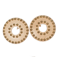 WOODEN DISC WITH STUDS VINTAGE CLIP EARRING