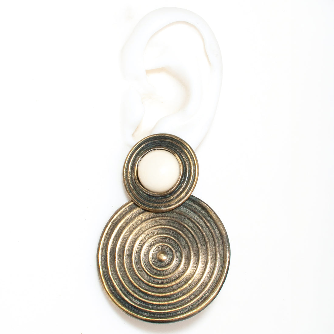 IVORY & GOLD SPIRAL DROP VINTAGE CLIP EARRING