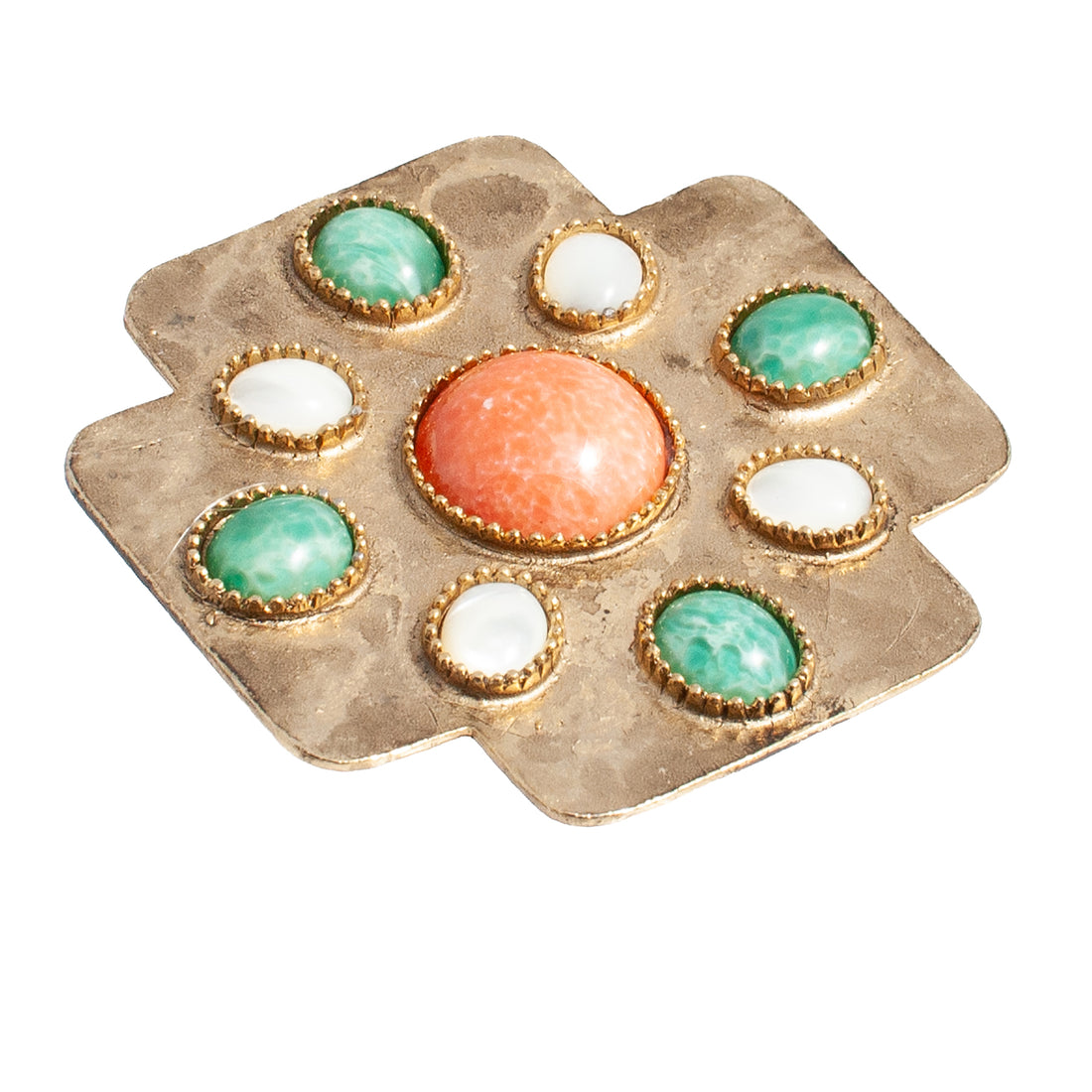 CABOCHON MALTESE CROSS BROOCH