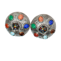 DOTTED MULTI COLORED SILVER DOMED CLIP EARRING