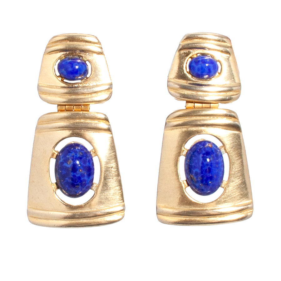 GOLD AND LAPIS HINGE EARRINGS