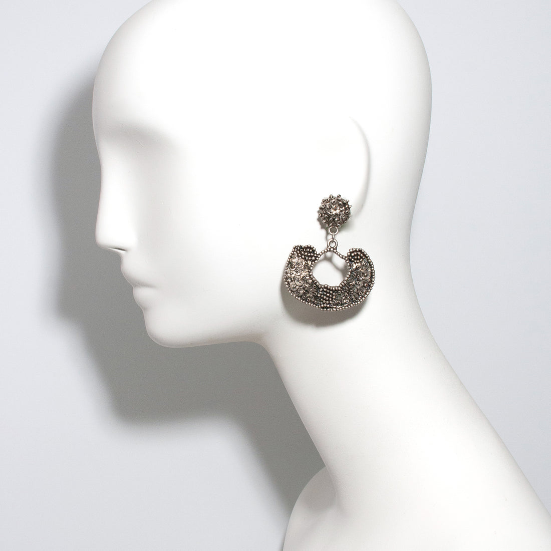 Silver Beadwork Drop Hoops