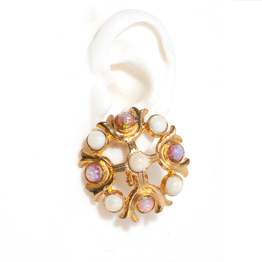 OVERSIZED VINTAGE PINK CABOCHON CROSS EARRING
