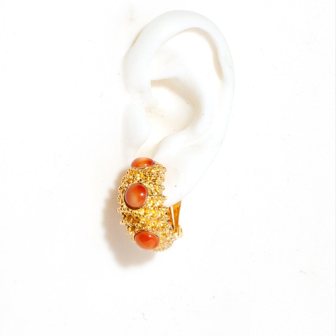 TEXTURED GOLDEN CORAL CLIP EARRING