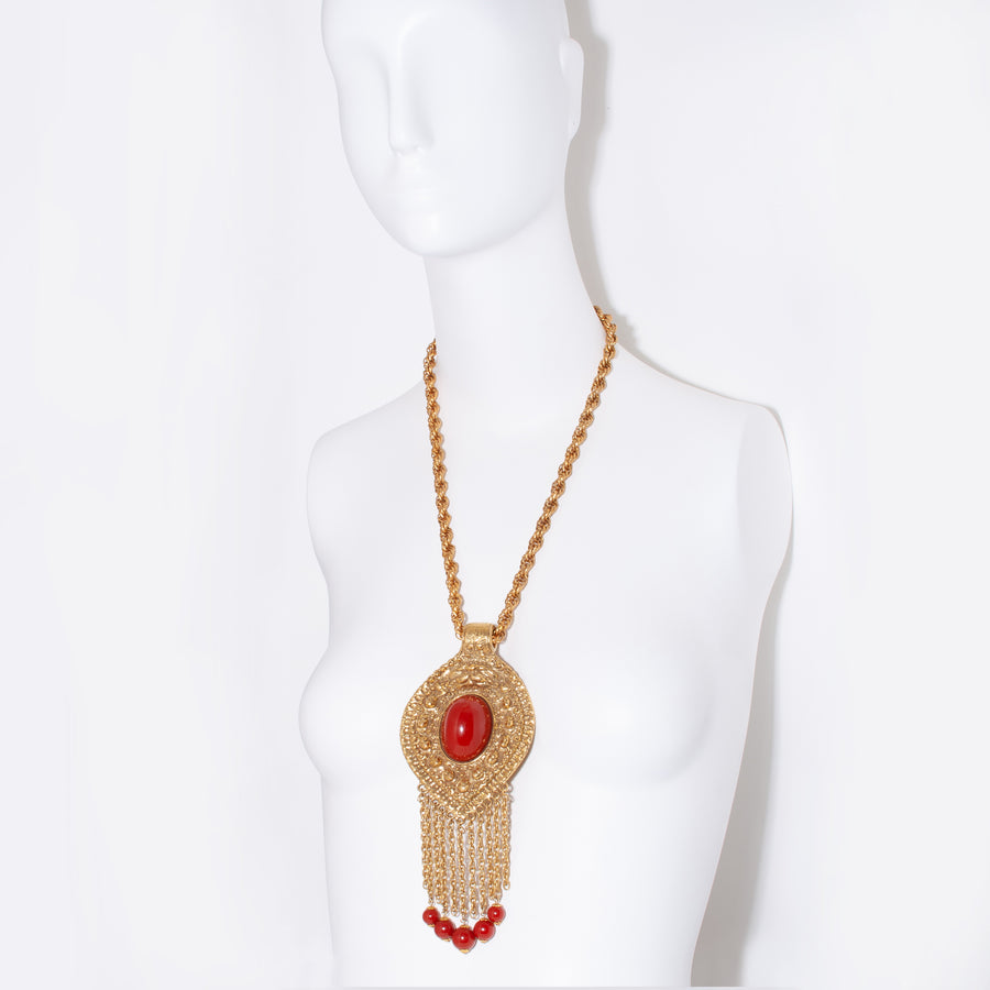 OVERSIZED RED CAB MEDALLION NECKLACE
